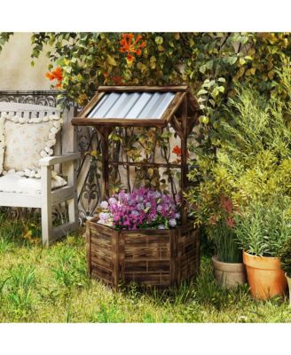 Wooden Wishing Well Planter with Galvanized Canopy, Light 25.6" W x 22.4" D x 45.7" H