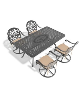 Streamdale 5-Pc Cast Aluminum Dining Set, 4 Swivel Chairs & Rectangular Table, Black Frame