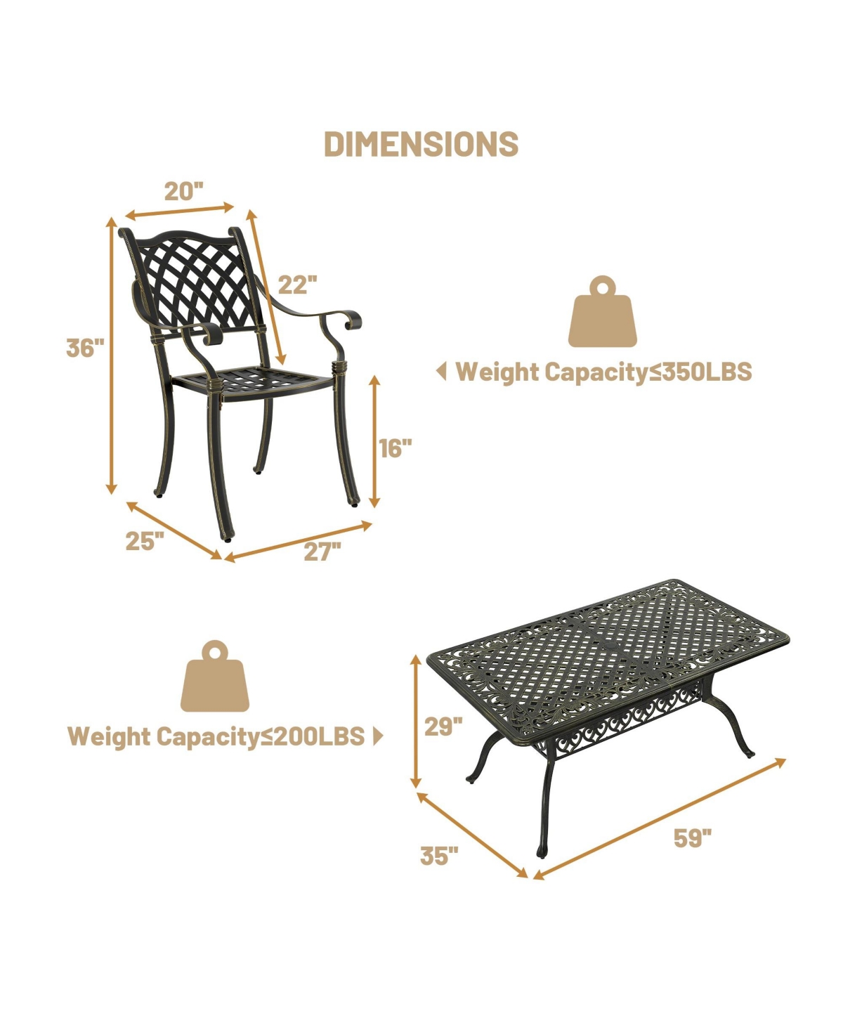 Mondawe 7-Piece Outdoor Patio Furniture Set Dinning Chair with Foldable Table