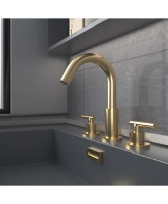 8 in. Widespread 2-Handle Mid-Arc Bathroom Faucet with Valve and cUPC Water Supply Lines in Brushed Gold