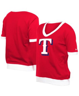 New Era Women's Red Texas Rangers Game Day Rhinestone V-Neck T-Shirt ...