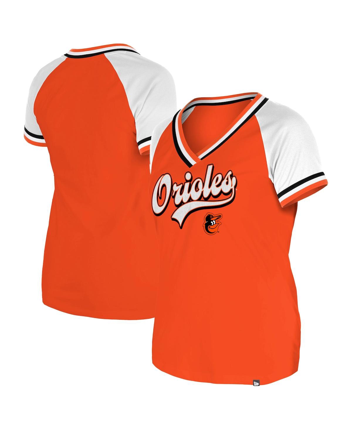 NEW ERA WOMEN'S ORANGE BALTIMORE ORIOLES GAMEDAY RAGLAN V-NECK T-SHIRT 