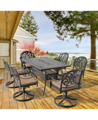 Streamdale 7-pc Cast Aluminum Dining Set, 6 Swivel Chairs, Rectangular Table, Black Frame