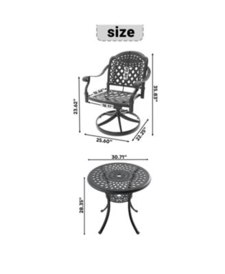 Streamdale 3pc Cast Aluminum Dining Set, 2 Swivel Chairs & 30" Table