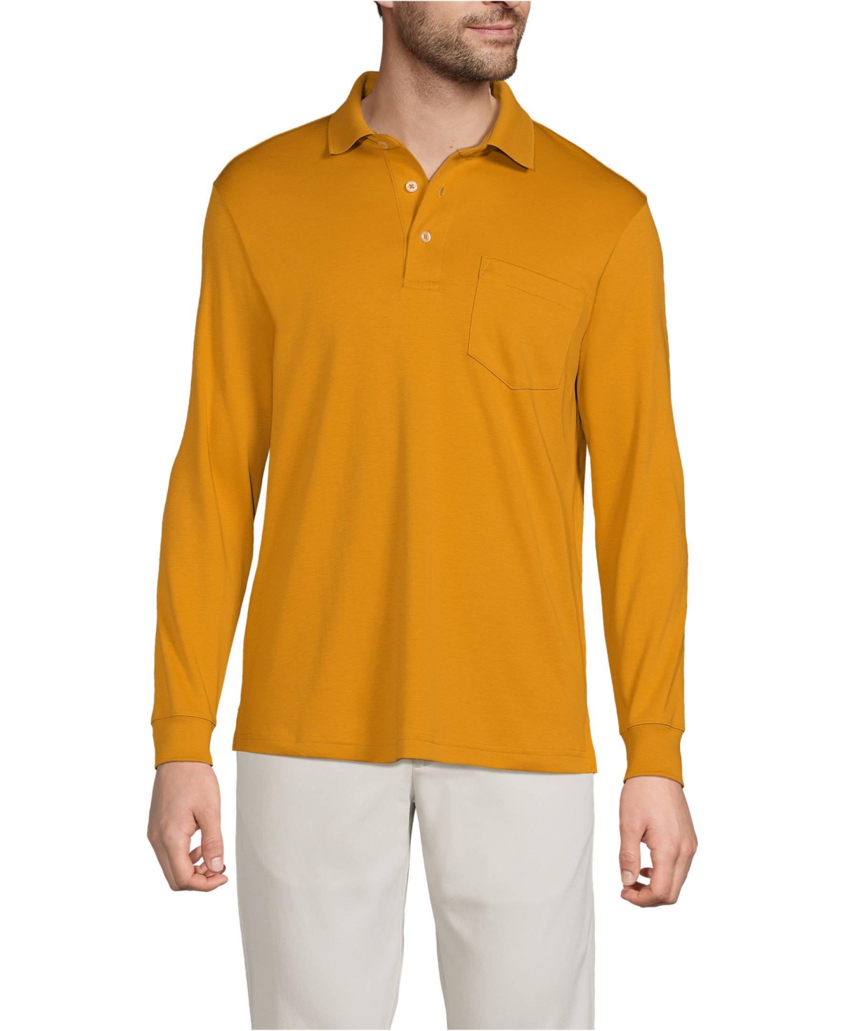 Men's Long Sleeve Cotton Supima Polo Shirt with Pocket - Vintage amber