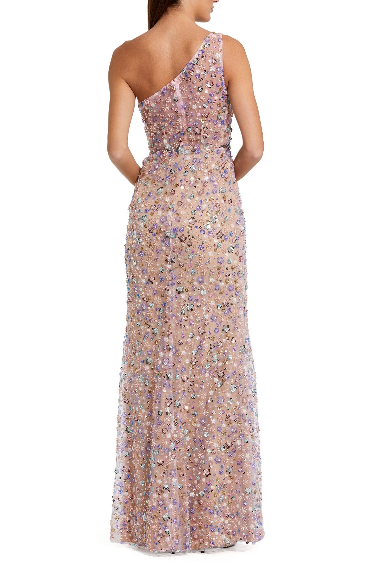 Women's Floral Embellished One Shoulder Gown