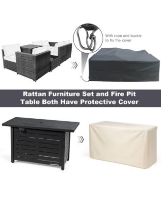 9 PCS Patio Rattan Furniture Set Fire Pit Table Storage Grey W/ Cover