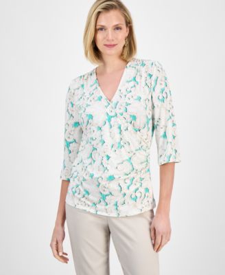 JM Collection - Women's Surplice-Neck Faux-Wrap Top