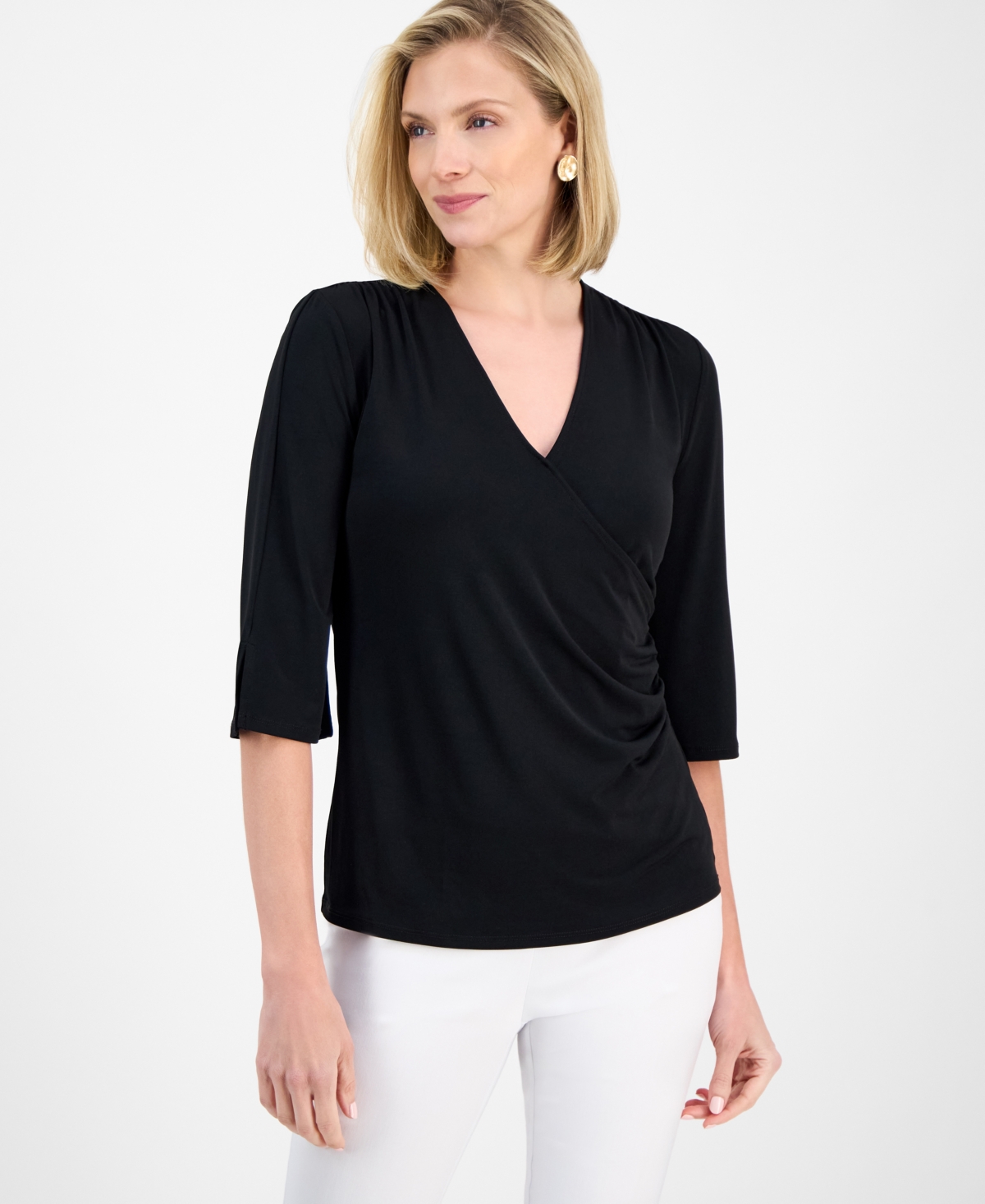 Women's Solid Faux-Wrap Top, Exclusively at Macy's - Intrepid Blue