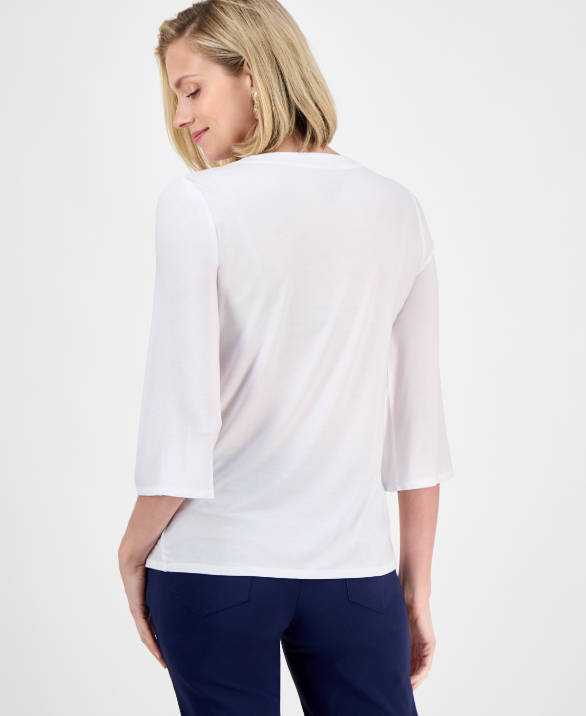 Shop Jm Collection Women's Split-lace-up-neck Blouse, Exclusively At Macy's
