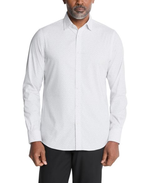 Мужская рубашка Michael Kors Eco Passport Stretch Untucked Slim Fit Dress Shirt, цвет: Серый