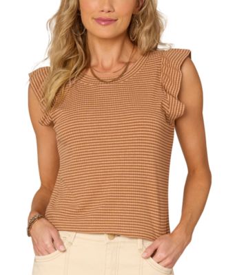 Democracy - Women's Ruffled Cap-Sleeve Striped Knit Top
