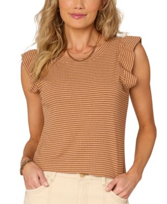 Cap Sleeve Striped Knit Sweater