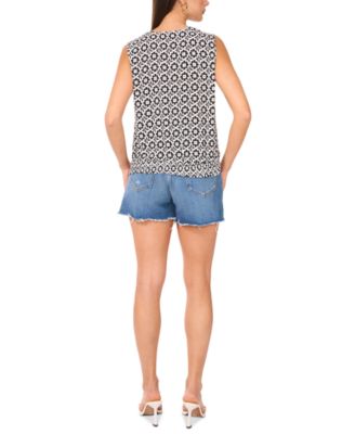 Women's Printed Faux-Wrap Sleeveless Top
