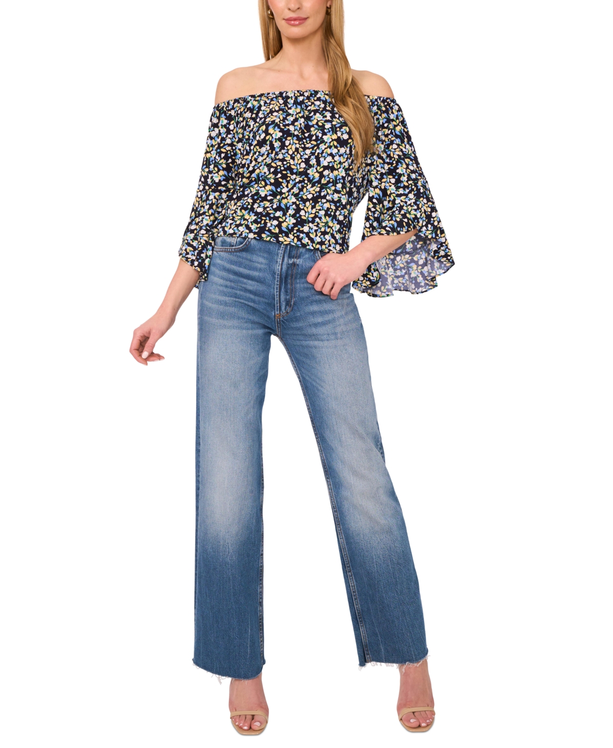 Vince Camuto Off The Shoulder Flutter Sleeve Top In Classic Navy