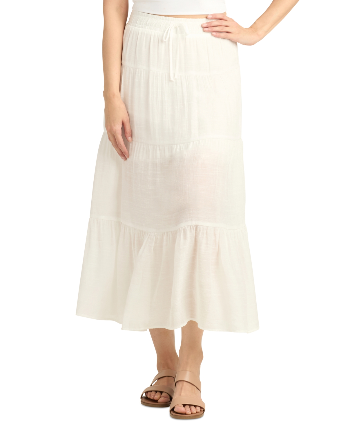 Juniors' Smocked-Waist Tiered Maxi Skirt - Off White