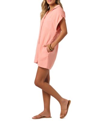 Juniors' Kamilla Rolled-Cuff Button-Front Romper