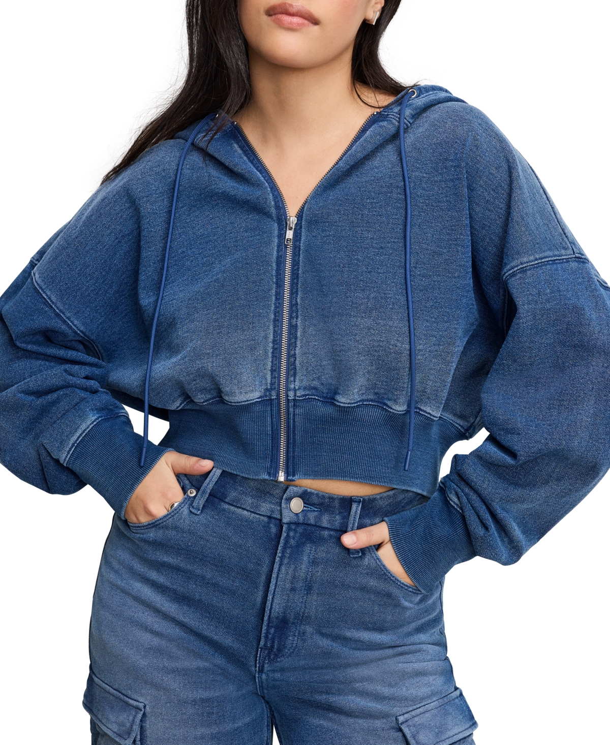 GOOD AMERICAN WOMEN'S JEANIUS COTTON ZIP-UP HOODIE 