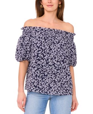 Sam & Jess - Women's Printed Smocked Off-The-Shoulder Top