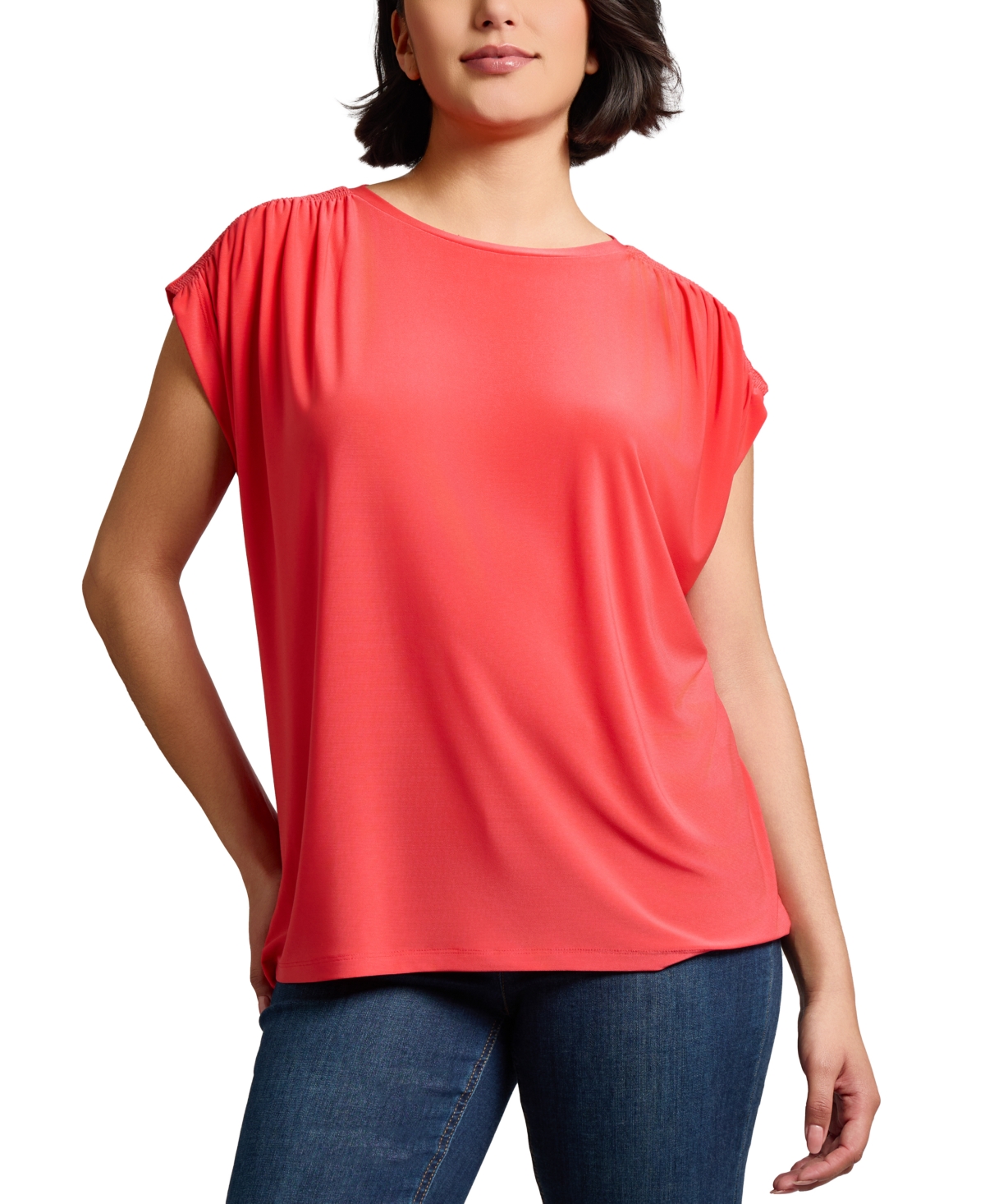 Jones New York Shirred Extended Shoulder Top