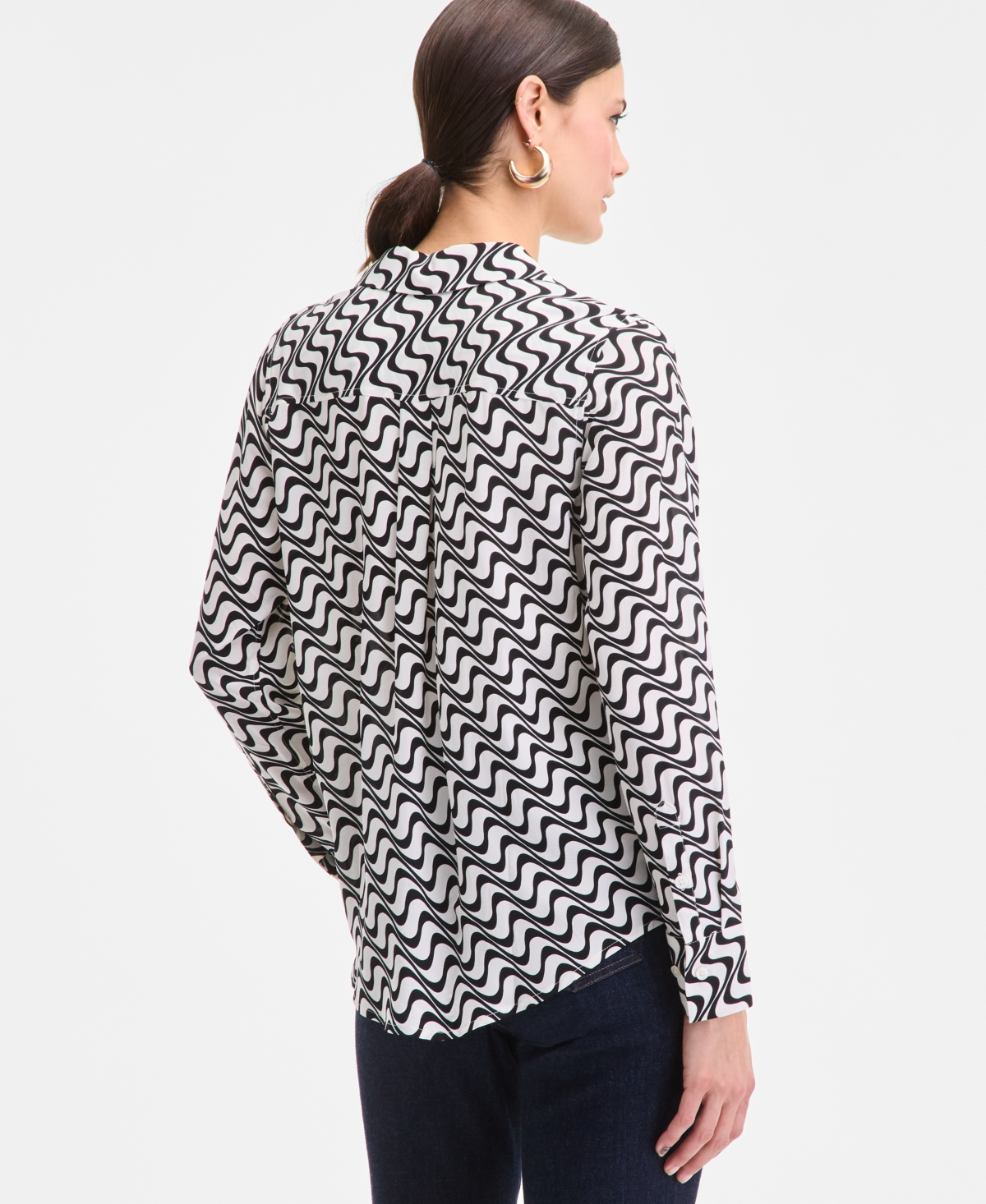 Inc International Concepts Women's Printed Button-down Long-sleeve Shirt, Exclusively At Macy's In White