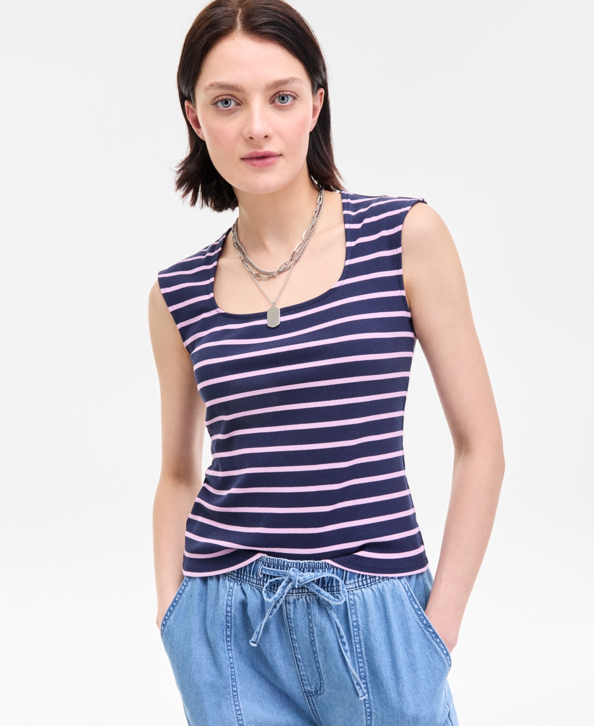 Women's Knit Scoop-Neck Raglan-Cap-Sleeve Top, Exclusively at Macy's - Lavender Combo