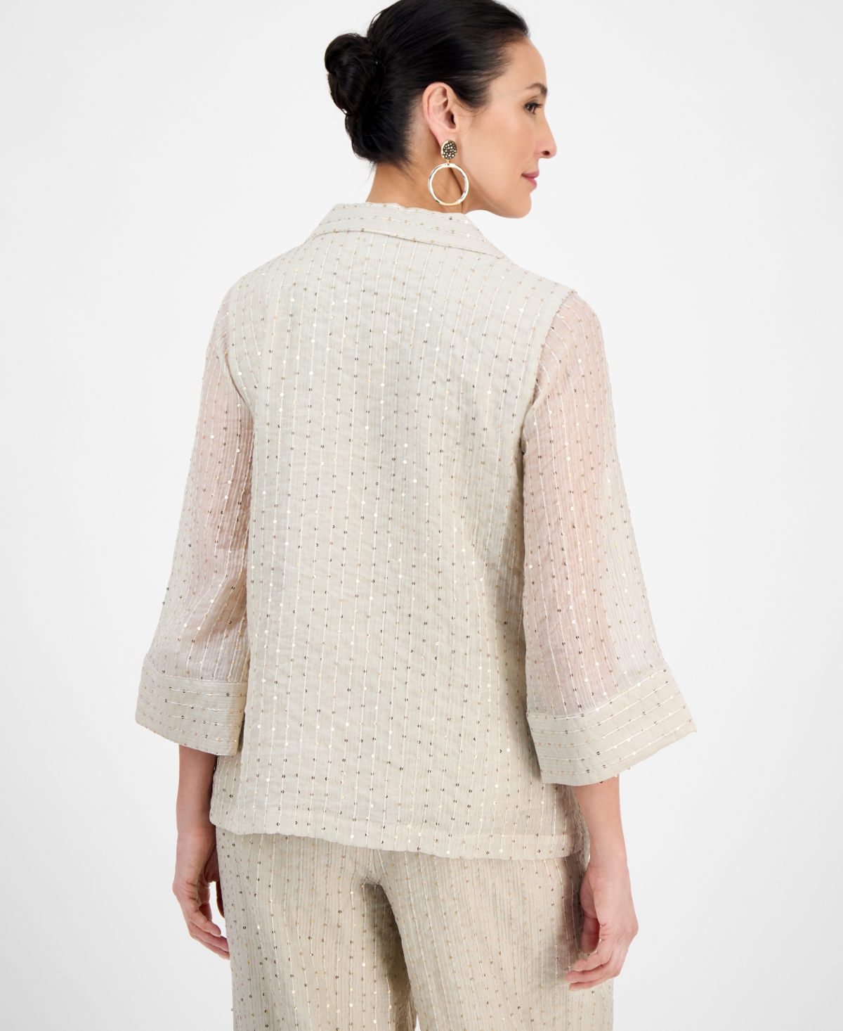 JM COLLECTION WOMEN'S SPREAD-COLLAR CRINKLE SEQUIN TOP, EXCLUSIVELY AT MACY'S 