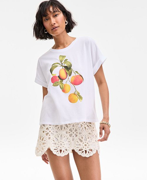 alfani On 34th Women's Oranges Cuffed Graphic T-Shirt Exclusively at Macy's Women's Fashion Shoes & Accessories