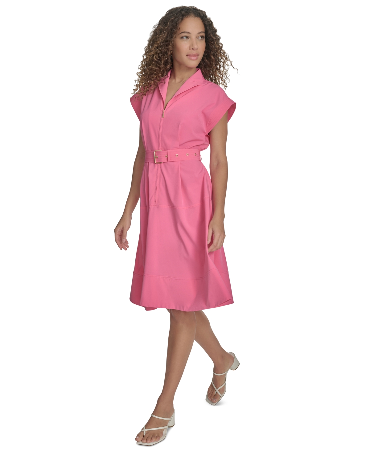Calvin Klein Women's Belted Cap-sleeve Commuter Dress