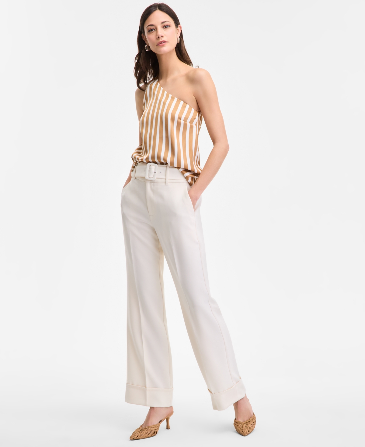 Inc International Concepts Women's Striped One-shoulder Top, Exclusively At Macy's