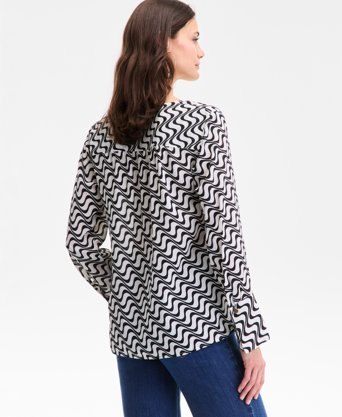 Inc International Concepts Women's Printed Surplice Long-sleeve Blouse, Exclusively At Macy's In Black