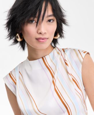 Women's Striped Cap-Sleeve Top, Exclusively at Macy's