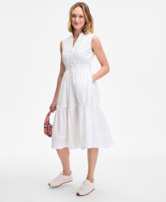 On 34th - Women's Sleeveless Tiered Midi Shirtdress