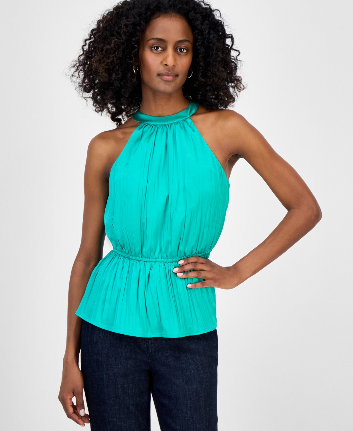Inc International Concepts Women's Sleeveless Halter Peplum Top, Exclusively At Macy's In Green