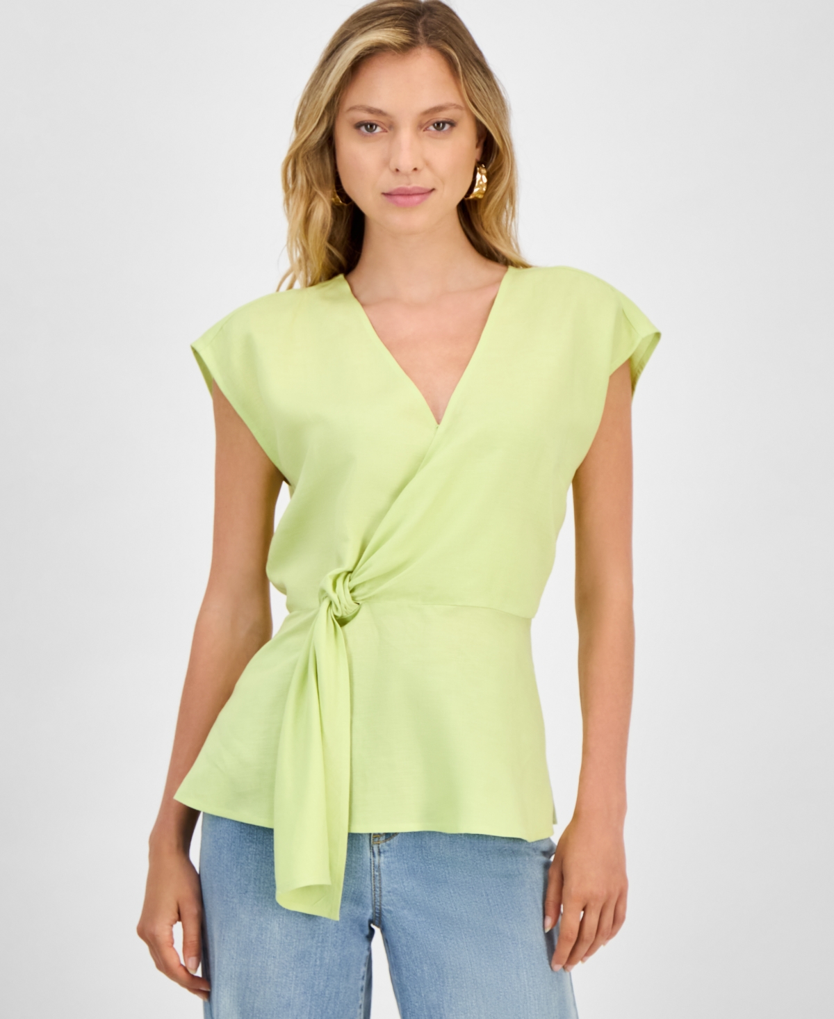 Women's Side-Knot Surplice Top, Exclusively at Macy's - Harvest Pear