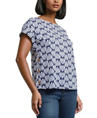 Women's Shell-Print Button-Side Top
