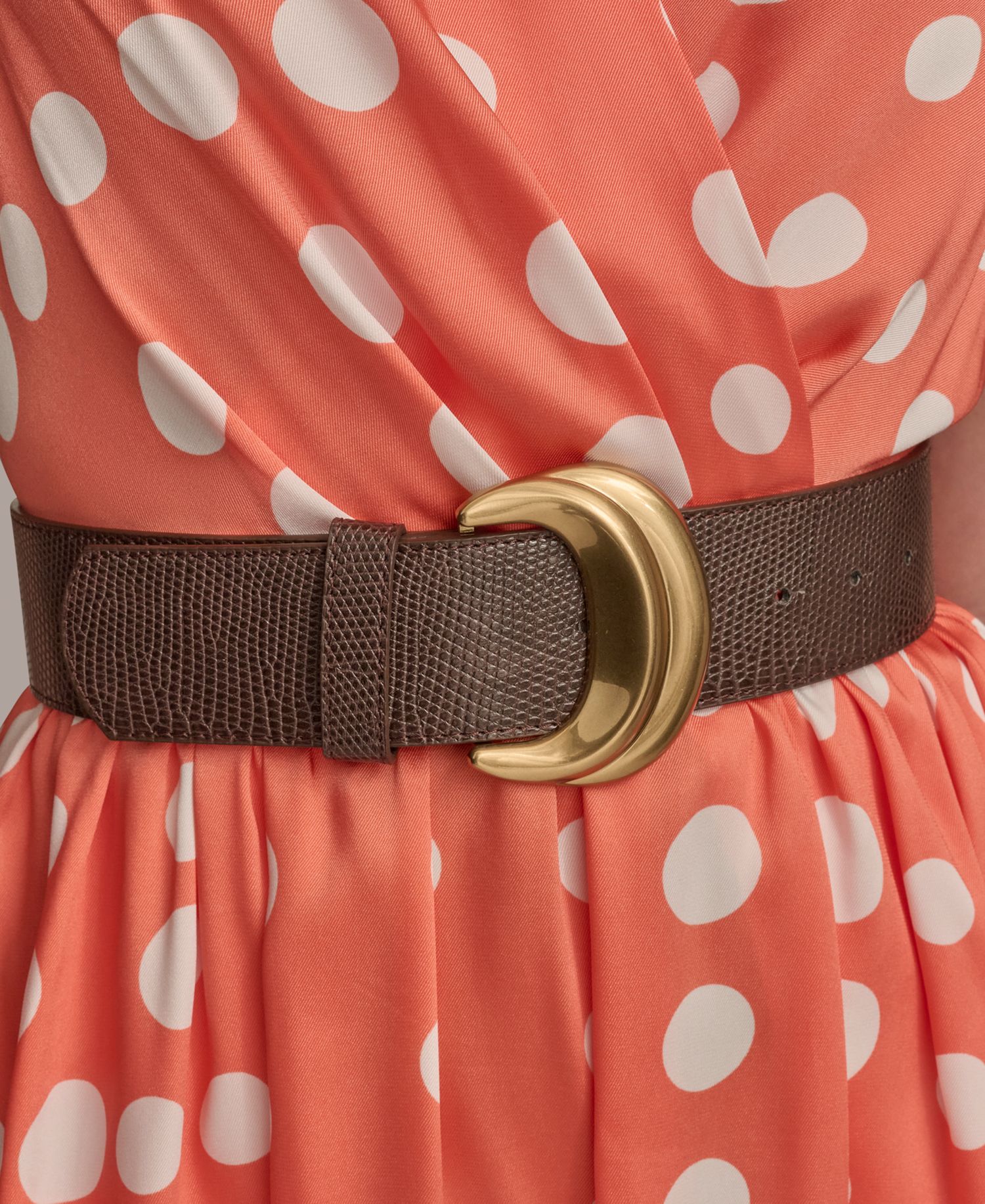 Women's Polka-dot Belted A-line Midi Dress