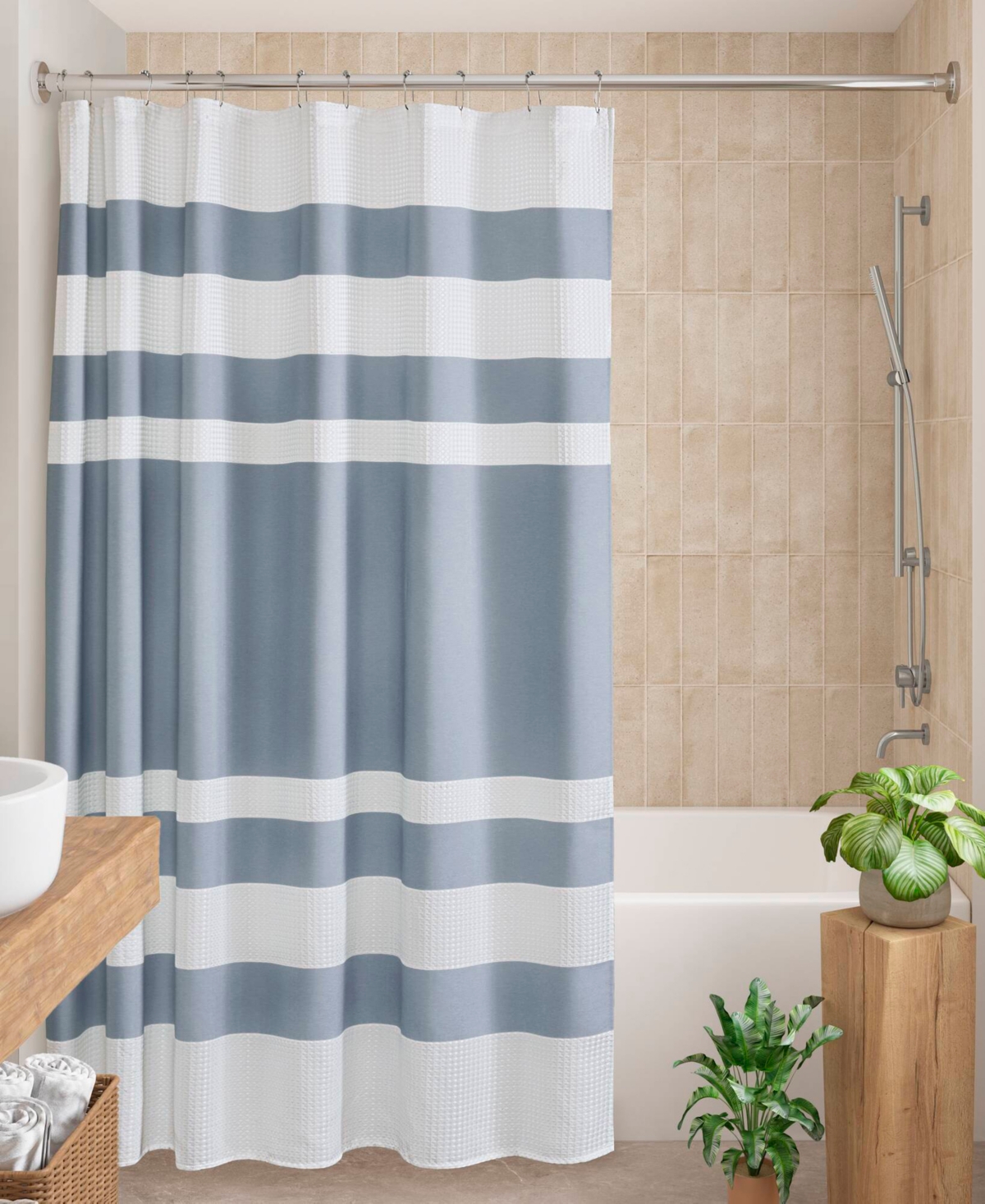 Madison Park Spa Waffle 3m-scotchgard Shower Curtain, 72" X 78" In Blue