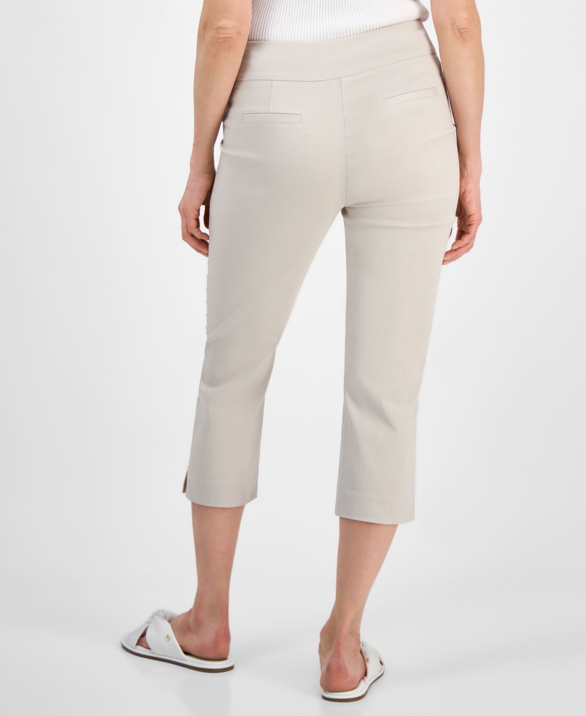 Shop Jm Collection Women's Rhinestone Pull-on Capri Pants, Exclusively At Macy's