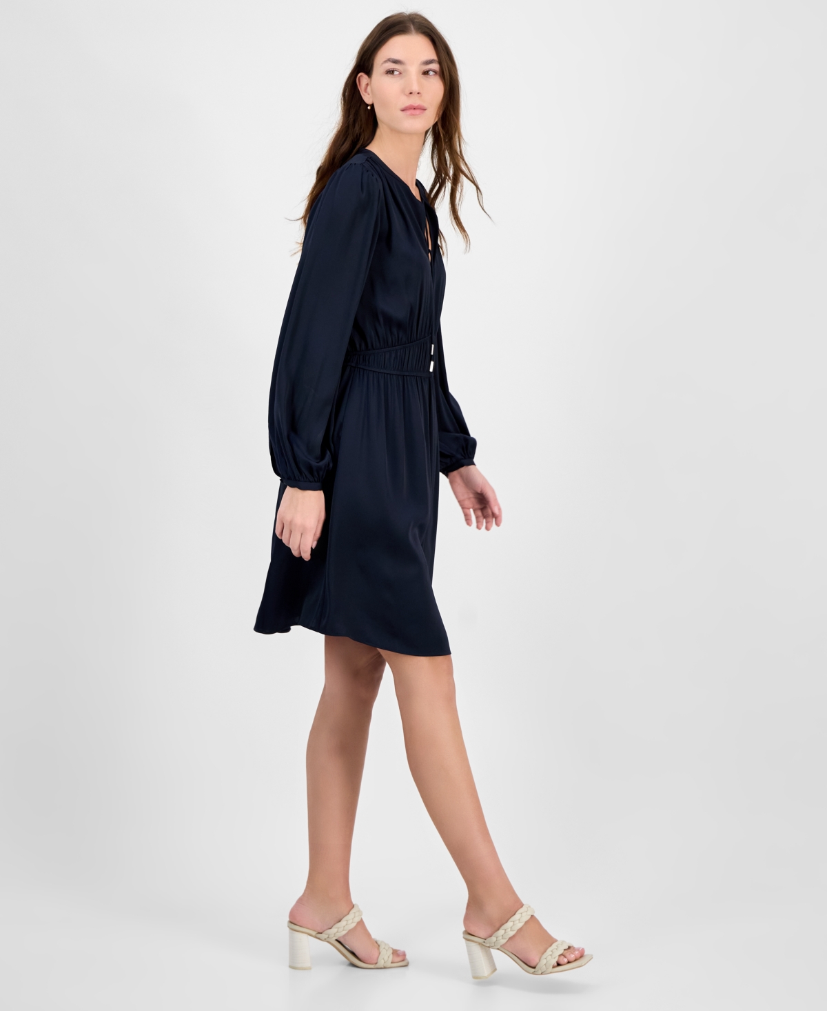 HUGO BOSS WOMEN'S RUCHED-WAIST SATIN MINIDRESS 