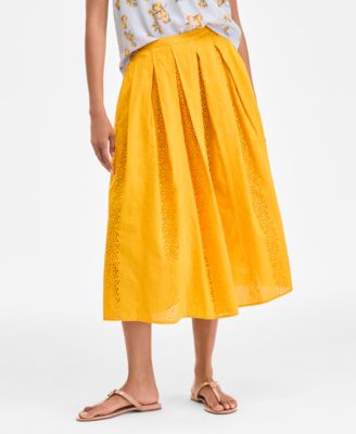 Women's Cotton Eyelet Pleated Midi Skirt, Exclusively at Macy's