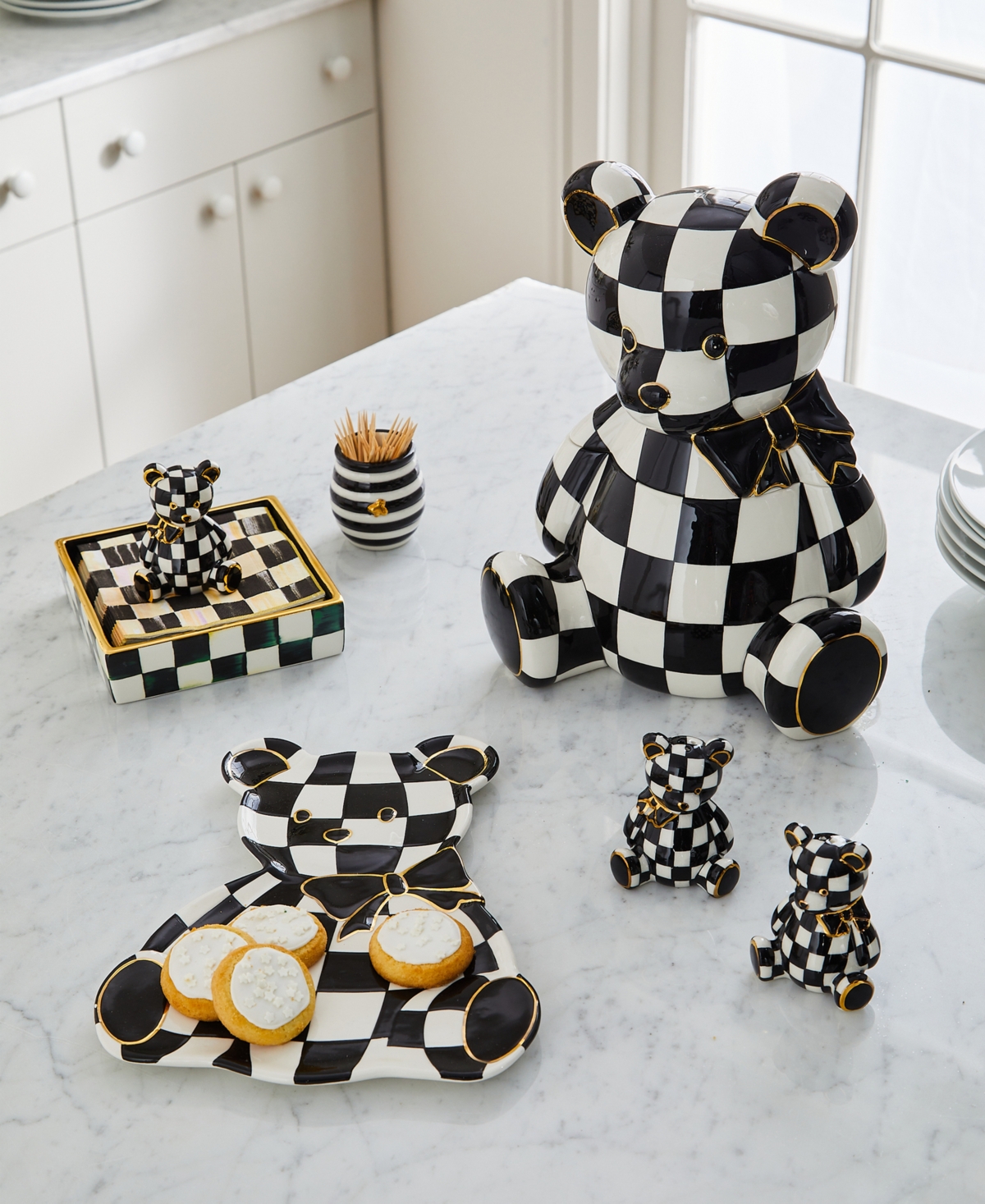 Mackenzie-childs Courtly Check Bear Ceramic Cookie Jar In No Color
