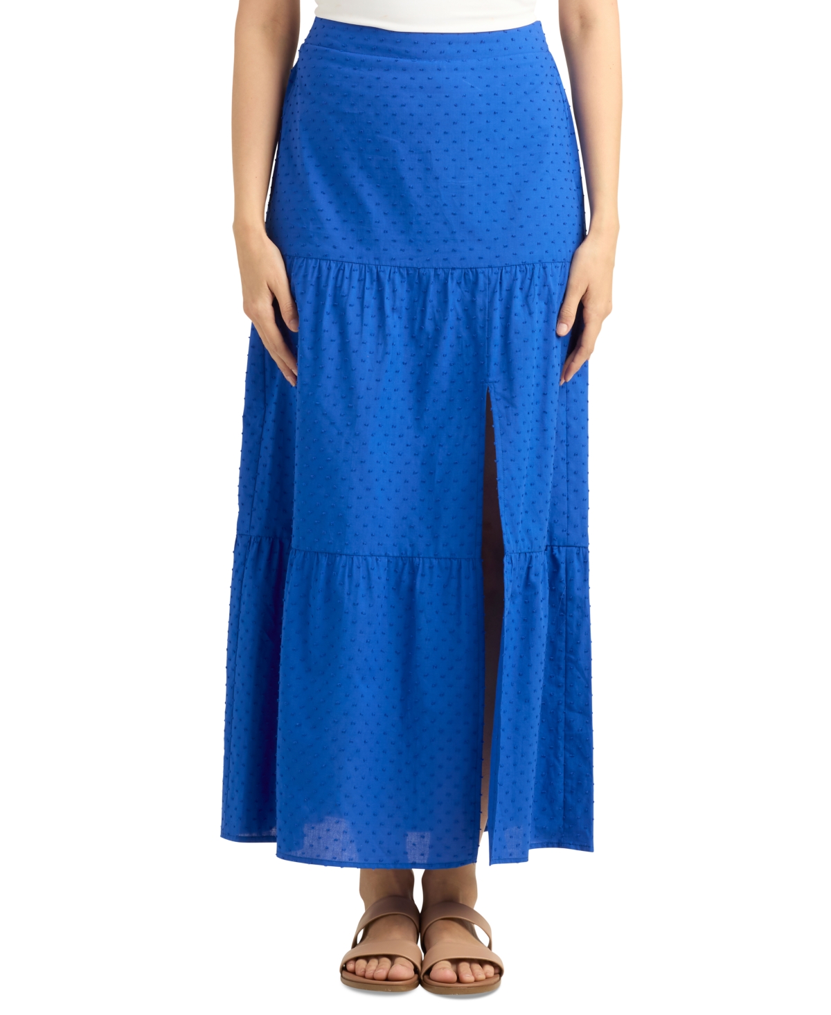 Juniors' Cotton Clip-Dot Tiered Maxi Skirt - Cobalt Blue