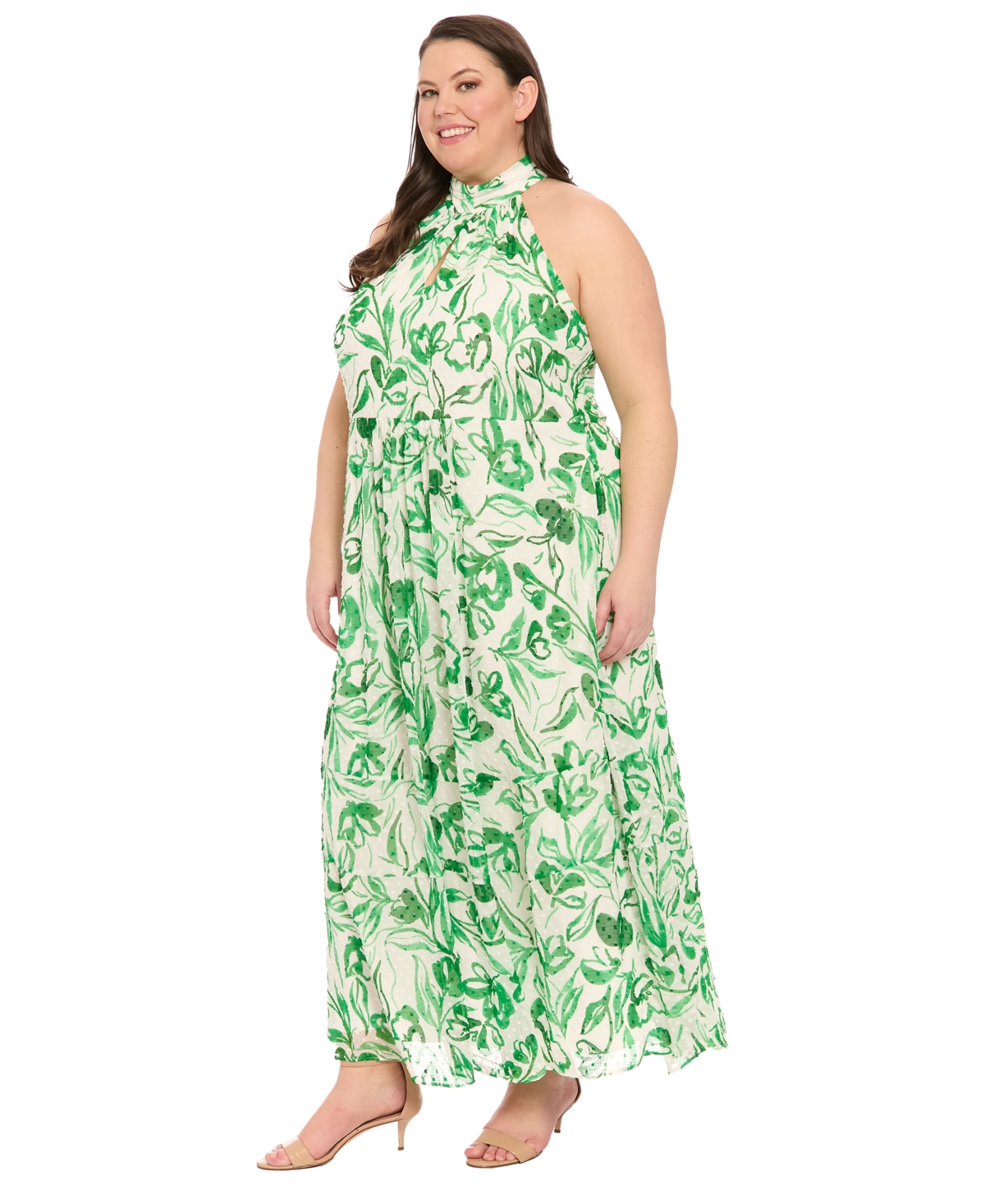 London Times Plus Size Floral-print Halter Maxi Dress