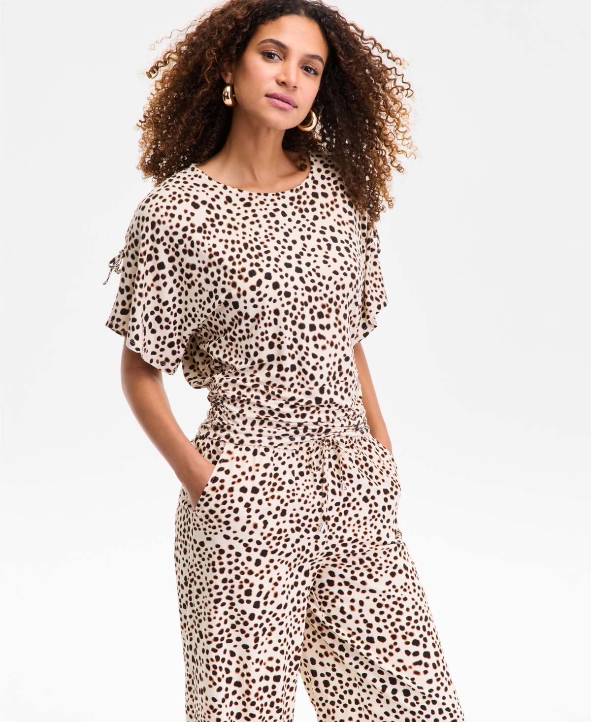 Women's Side-Tie Animal-Print Top, Exclusively at Macy's - Deep Black