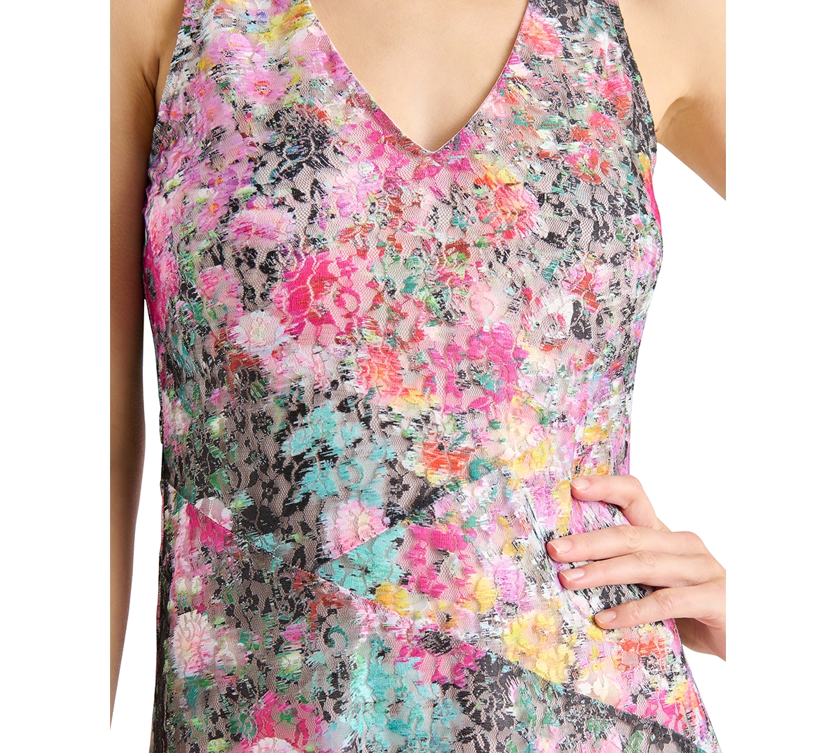 Steve Madden Women's Theo Printed Lace Sleeveless Dress In Black Multi