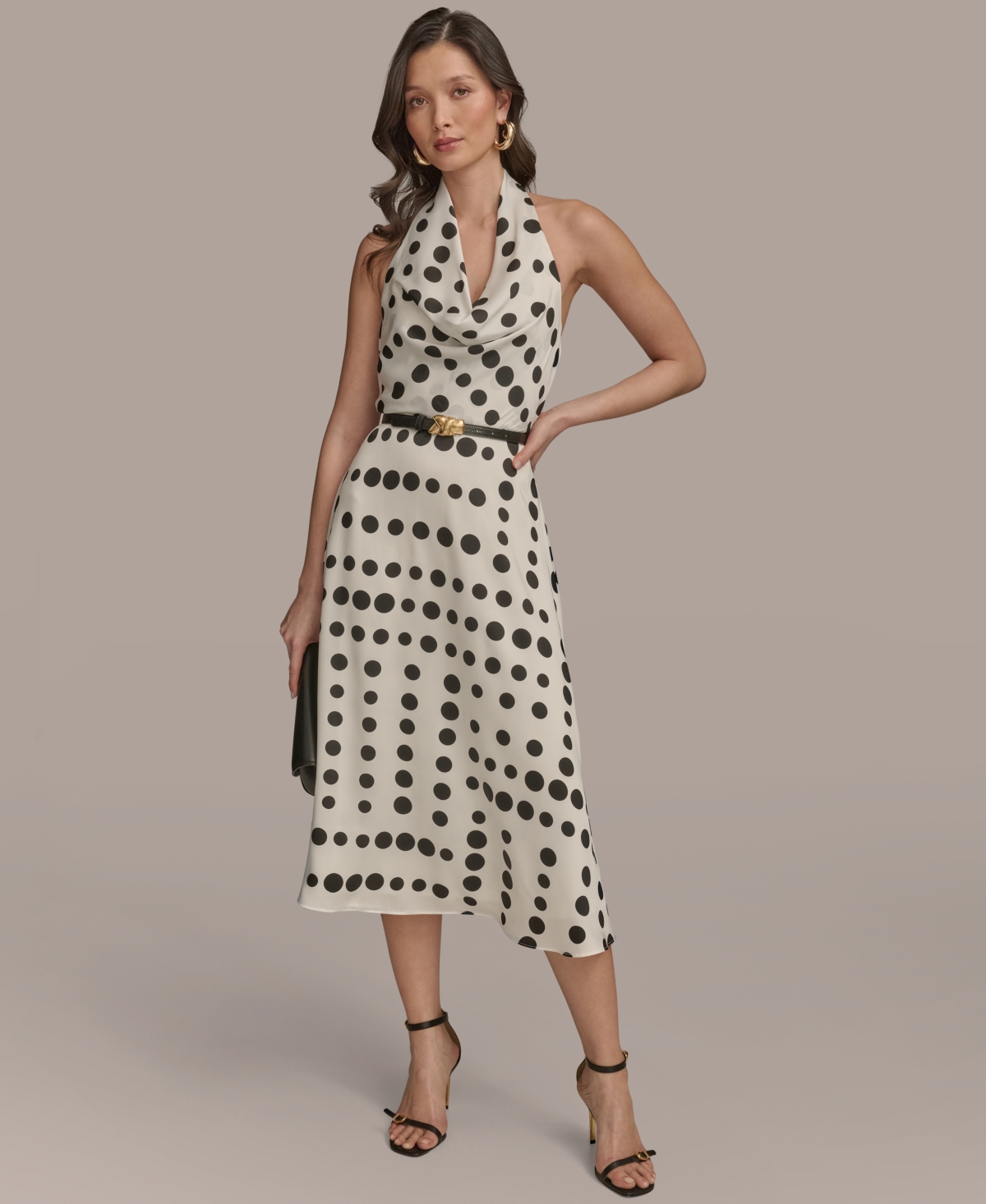 Donna Karan New York Poly Dot Halter Midi Dress In Neutral