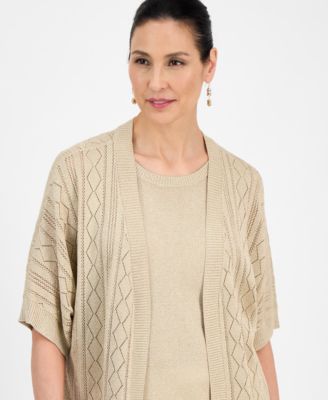 Petite Short-Sleeve Shine Cardigan, Exclusively at Macy's