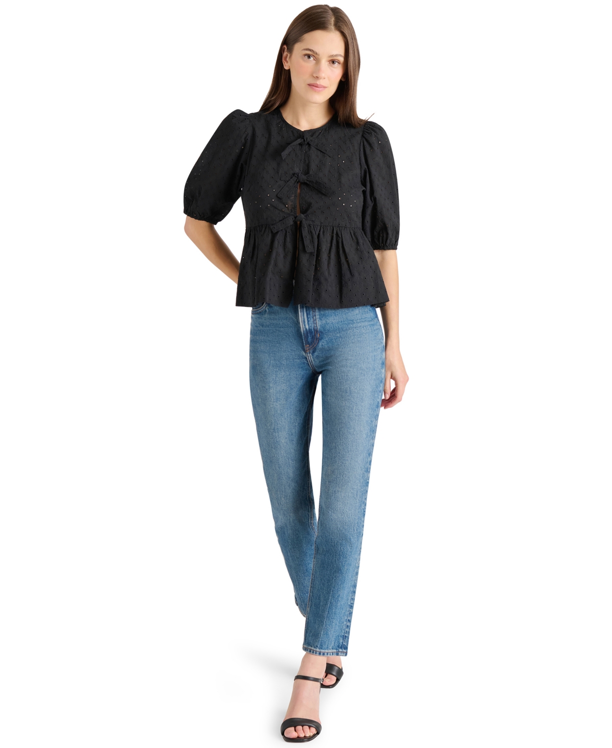 Steve Madden Paula Eyelet Embroidery Shirt In Black