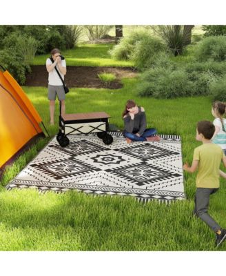 Outdoor Rug, 9' x 12' Floor Mat, Toothed Rhombus